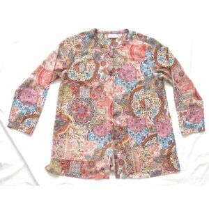 Women's Joan Rivers Button Up Polyester Floral 1 Pocket Blouse Size M (WB113)